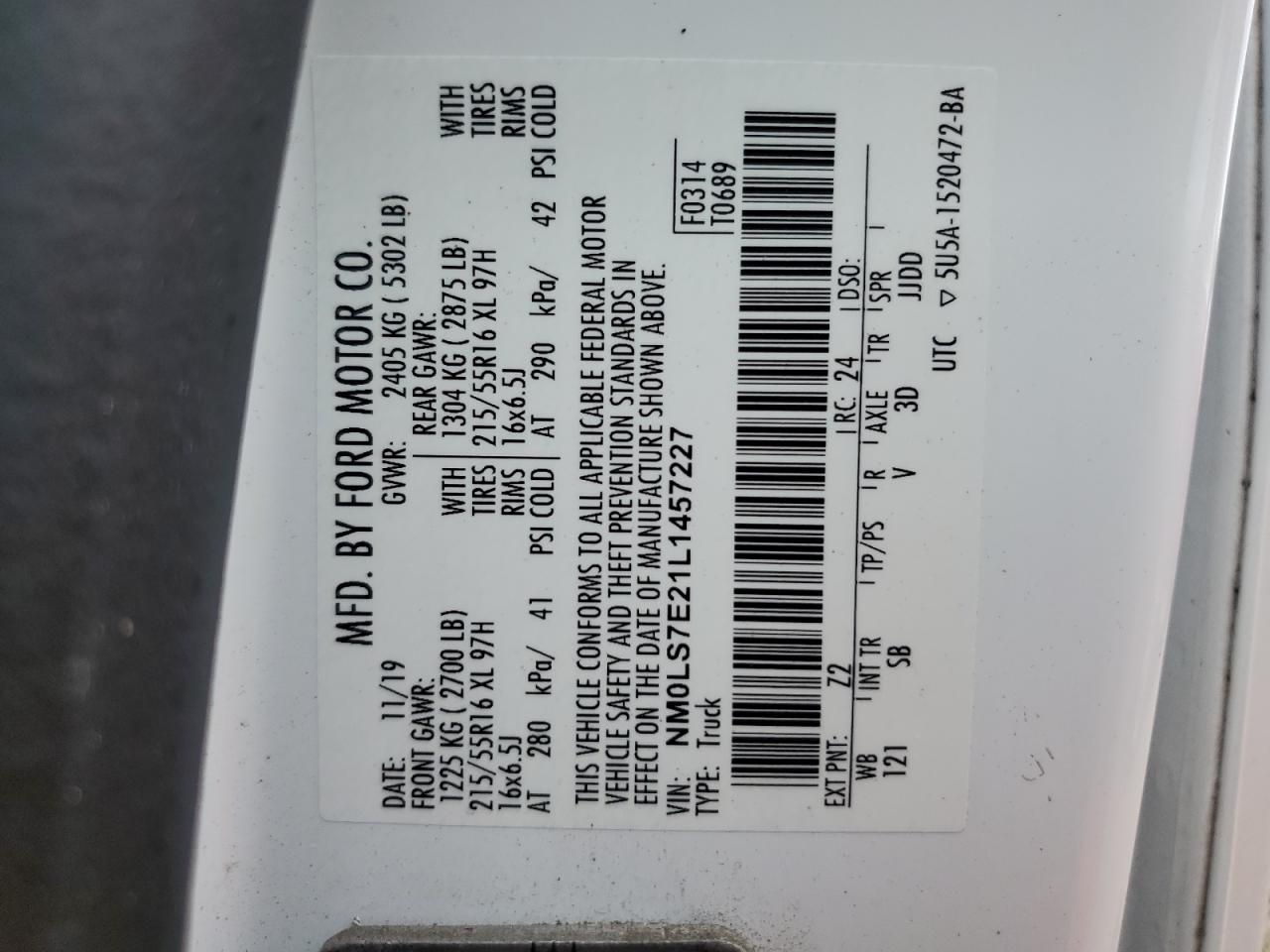 NM0LS7E21L1457227 2020 Ford Transit Connect Xl