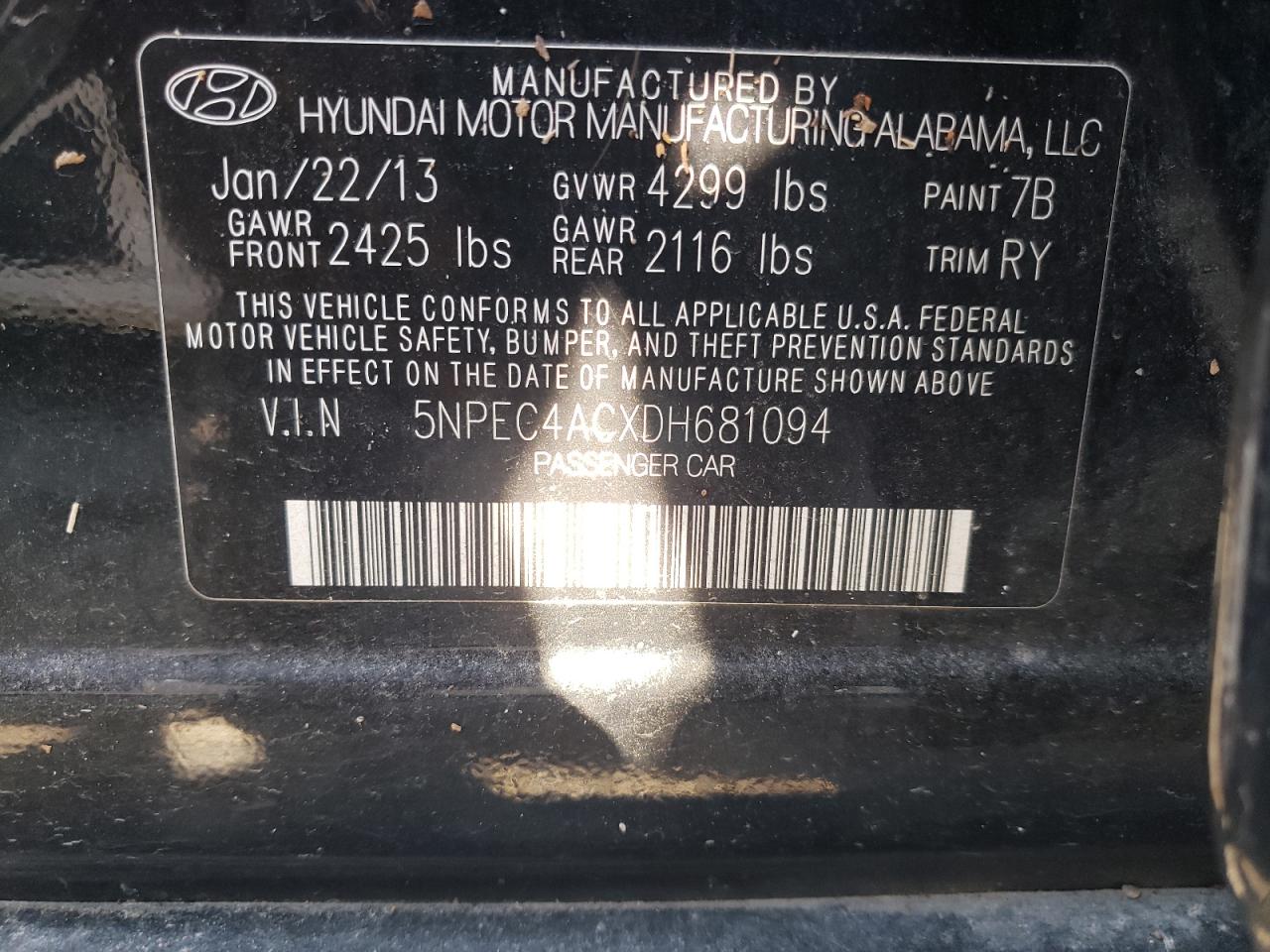 5NPEC4ACXDH681094 2013 Hyundai Sonata Se