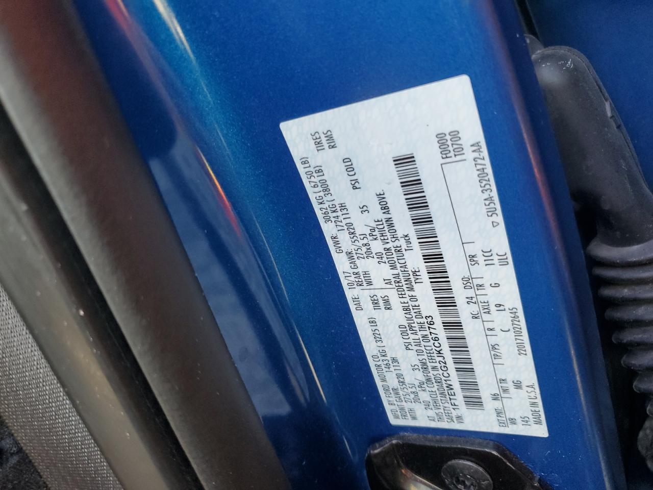 2018 Ford F150 Supercrew VIN: 1FTEW1CG2JKC67763 Lot: 73707924