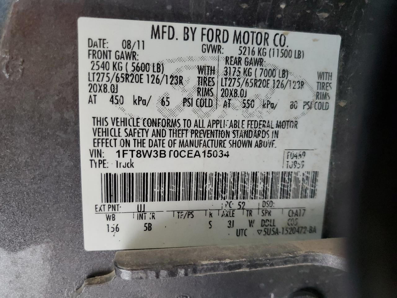 2012 Ford F350 Super Duty VIN: 1FT8W3BT0CEA15034 Lot: 76939364