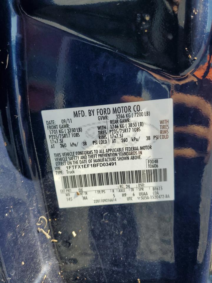 2011 Ford F150 Super Cab VIN: 1FTFX1EF1BFD03491 Lot: 75261934