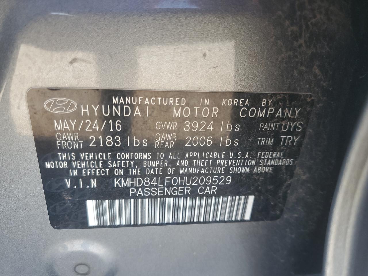 KMHD84LF0HU209529 2017 Hyundai Elantra Se