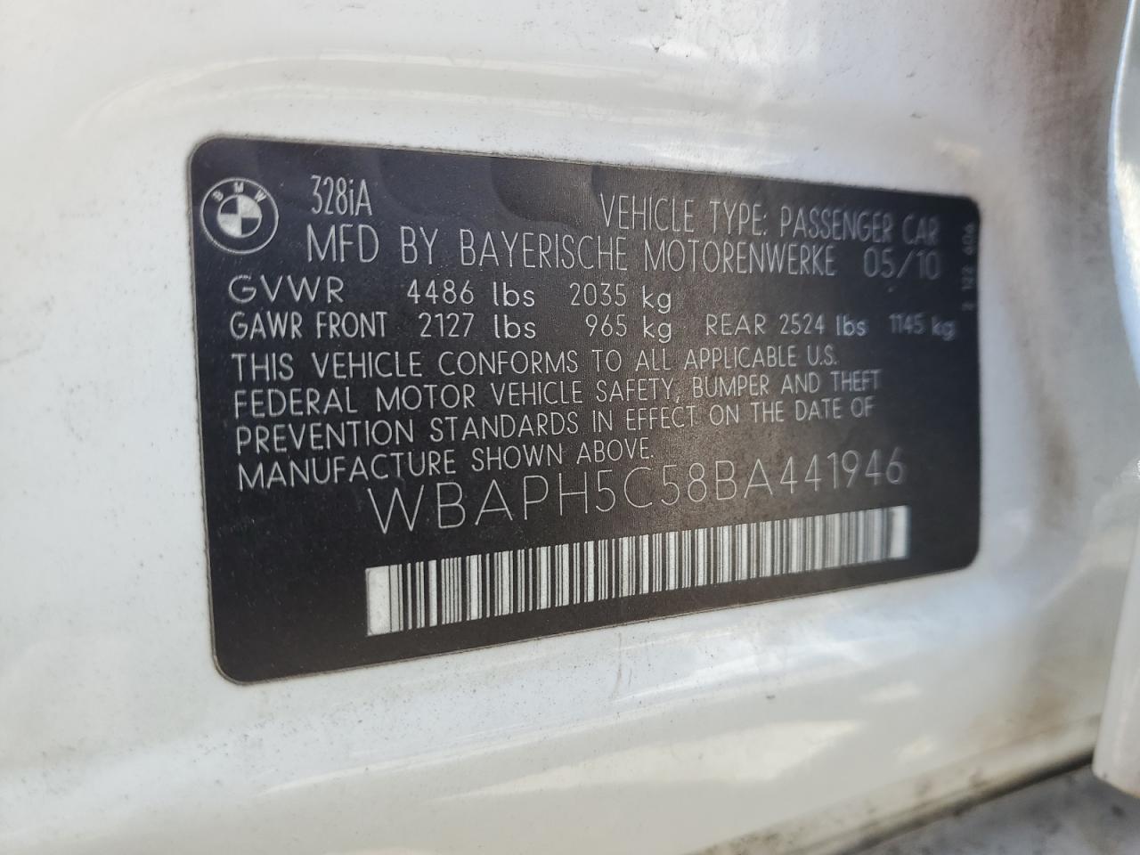 2011 BMW 328 I Sulev VIN: WBAPH5C58BA441946 Lot: 77009504