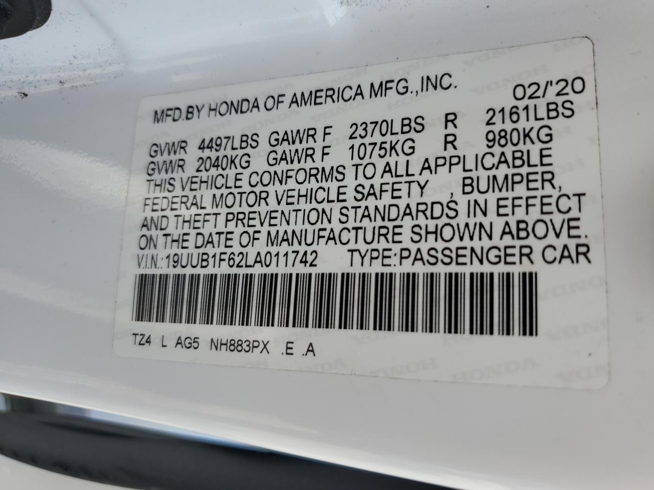 2020 Acura Tlx Technology VIN: 19UUB1F62LA011742 Lot: 75361294