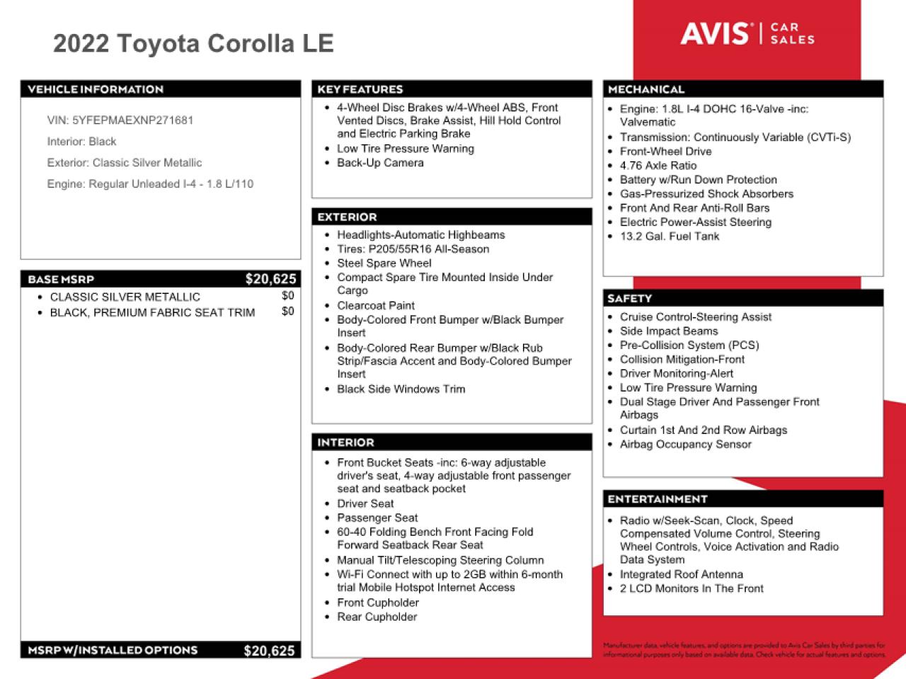 2022 Toyota Corolla Le VIN: 5YFEPMAEXNP271681 Lot: 76546004