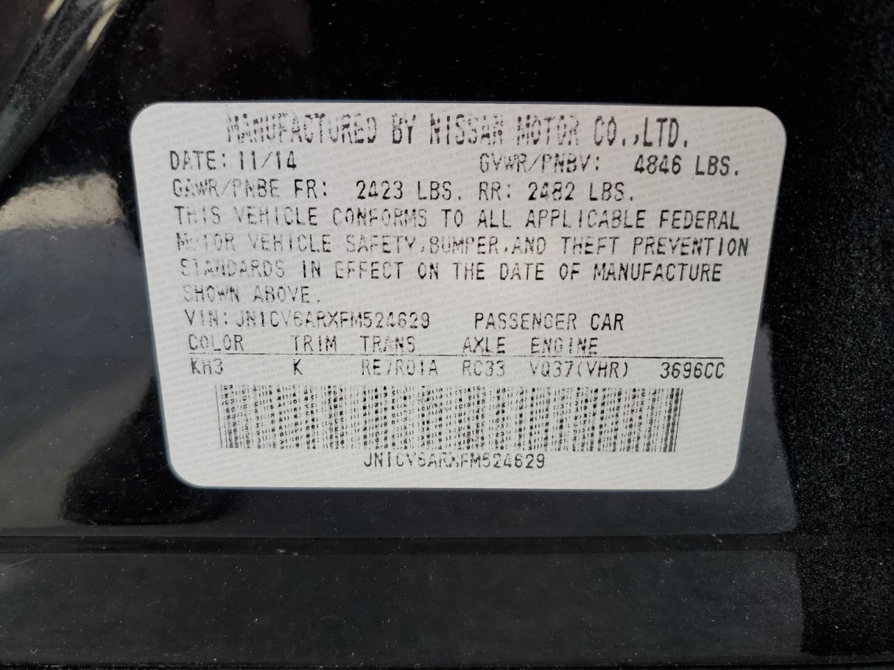 2015 Infiniti Q40 VIN: JN1CV6ARXFM524629 Lot: 76463494