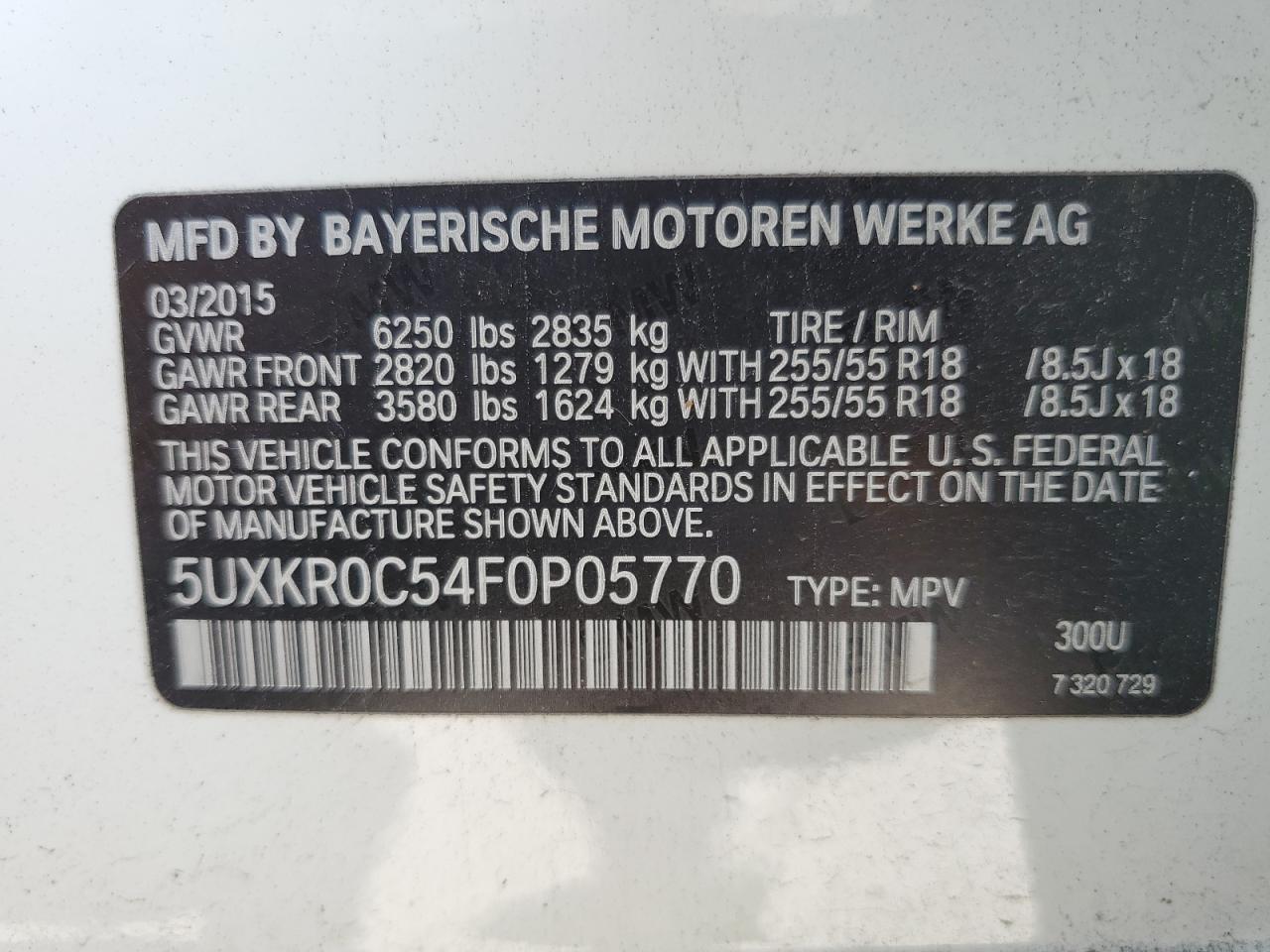 2015 BMW X5 xDrive35I VIN: 5UXKR0C54F0P05770 Lot: 74970564