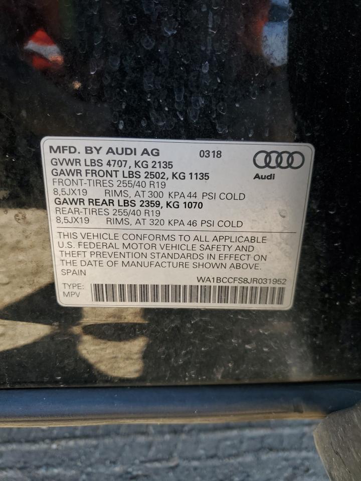 2018 Audi Q3 Premium VIN: WA1BCCFS8JR031952 Lot: 74961734