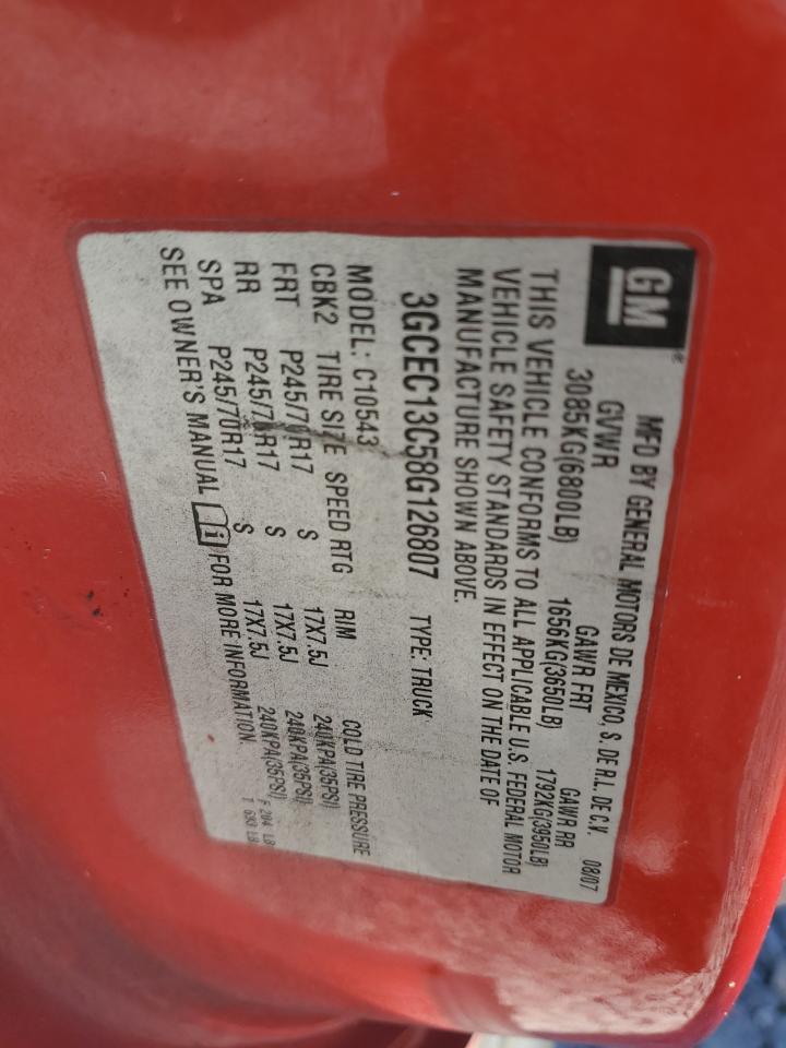 2008 Chevrolet Silverado C1500 VIN: 3GCEC13C58G126807 Lot: 75603344