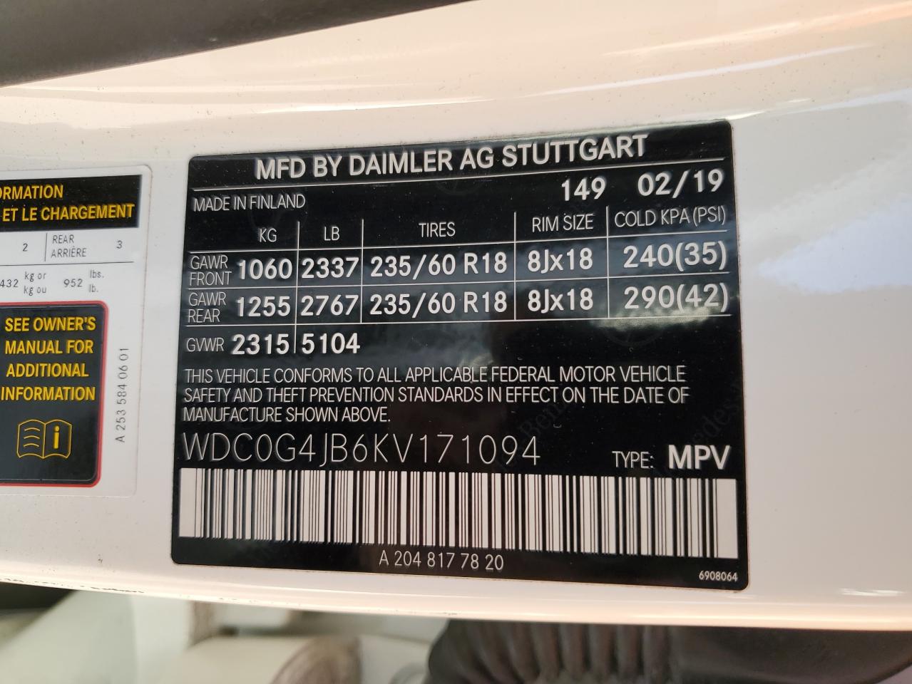 WDC0G4JB6KV171094 2019 Mercedes-Benz Glc 300