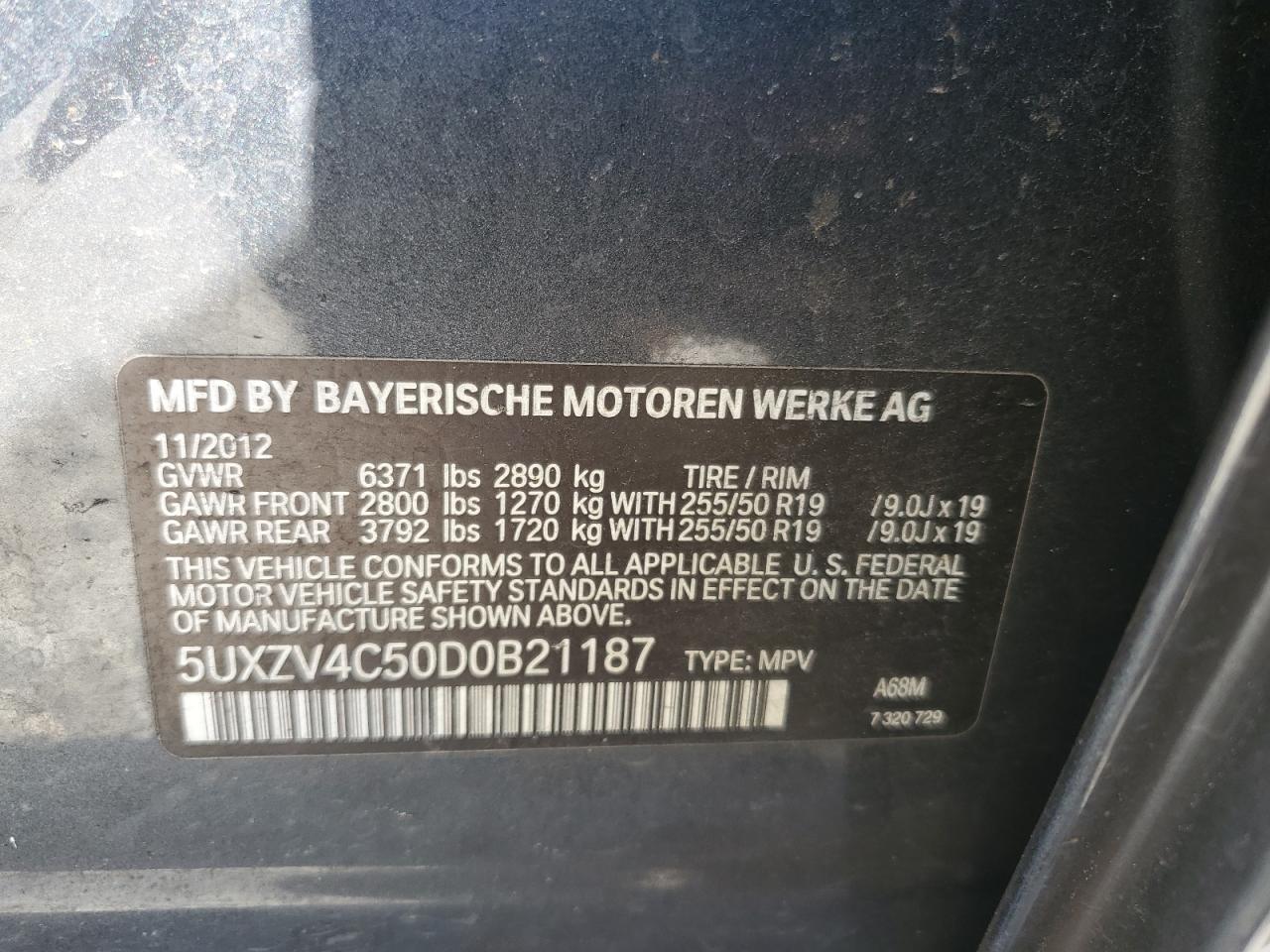 VIN 5UXZV4C50D0B21187 2013 BMW X5 no.14