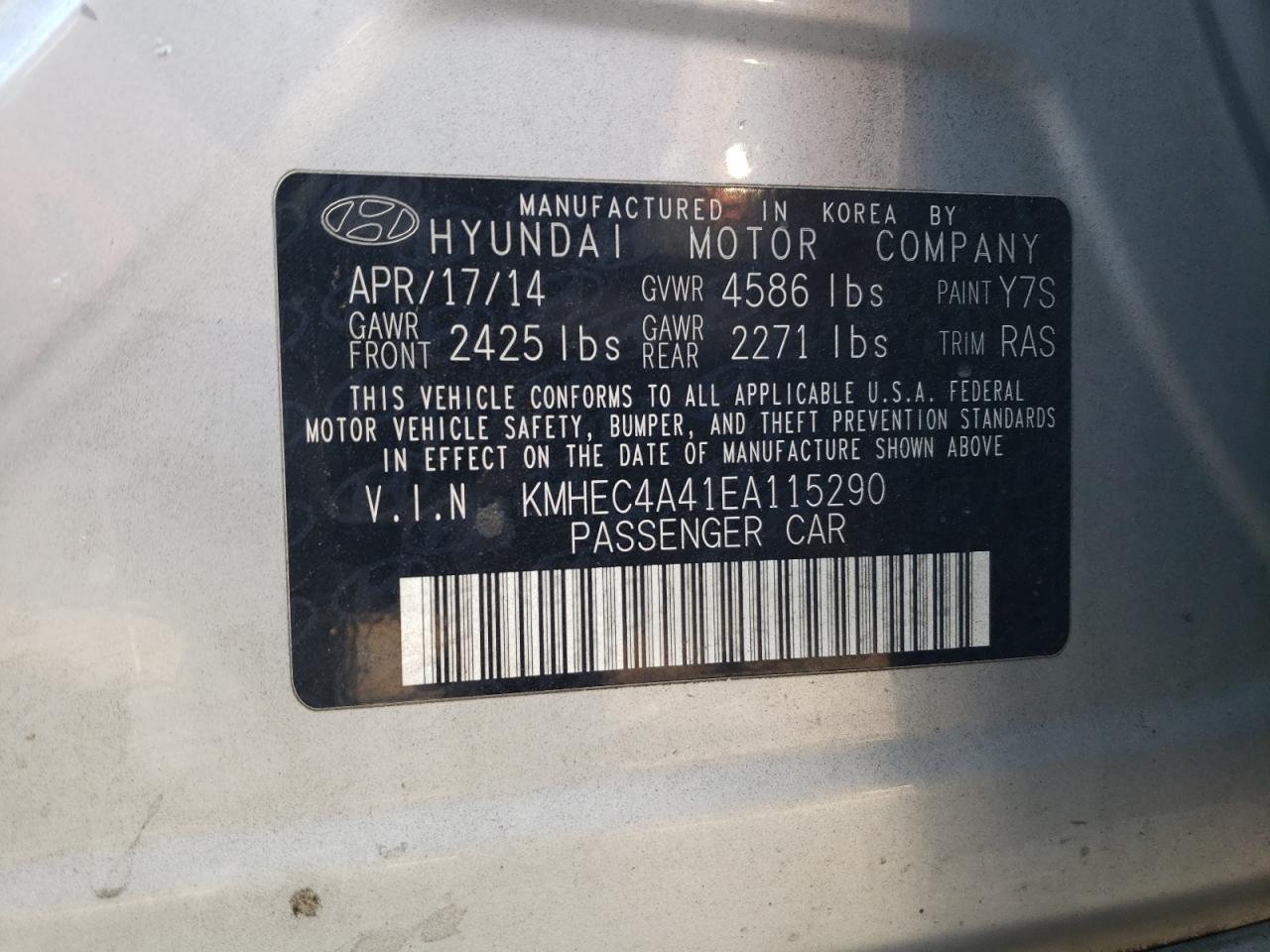 2014 Hyundai Sonata Hybrid VIN: KMHEC4A41EA115290 Lot: 74716934