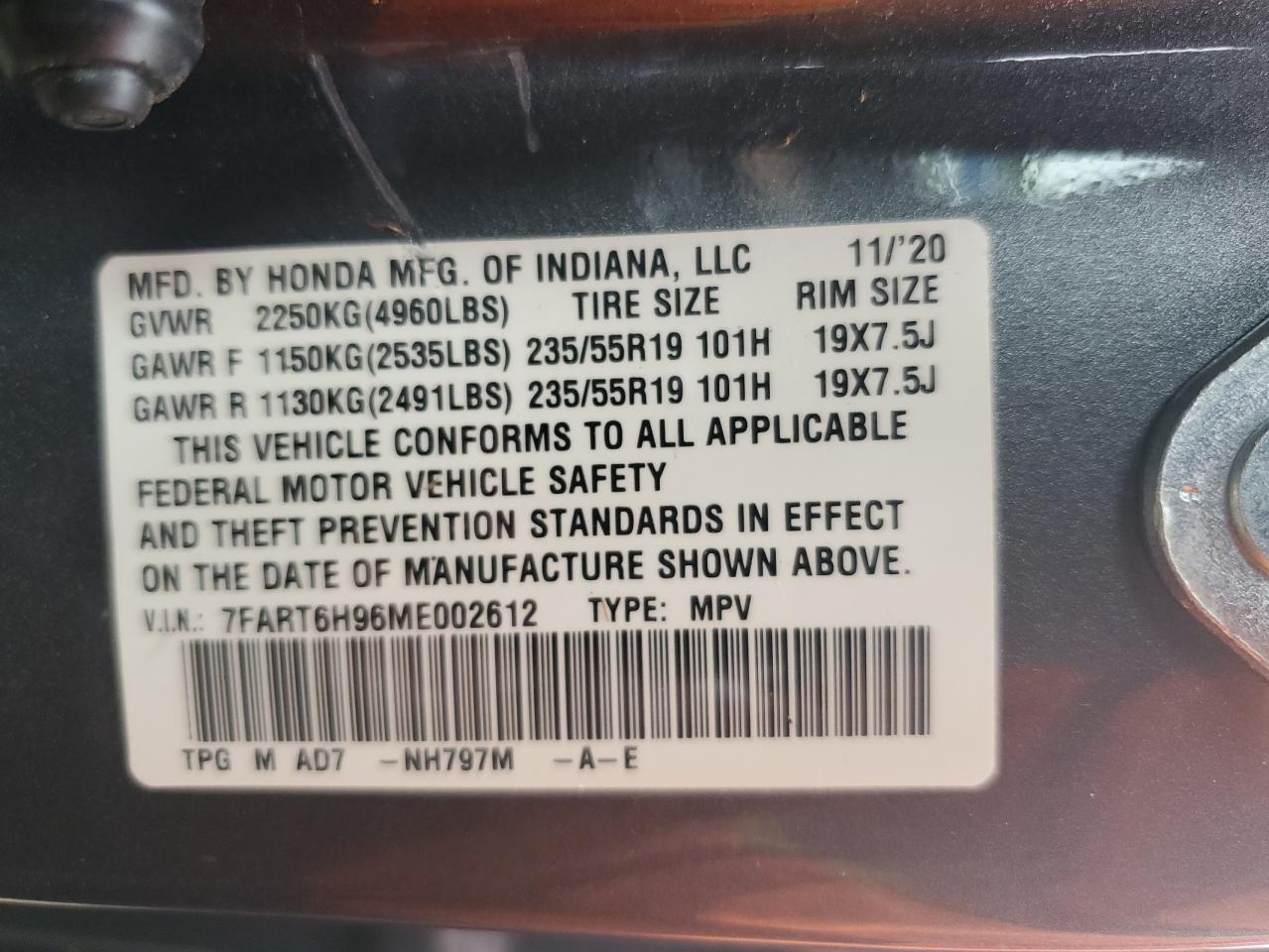 7FART6H96ME002612 2021 Honda Cr-V Touring