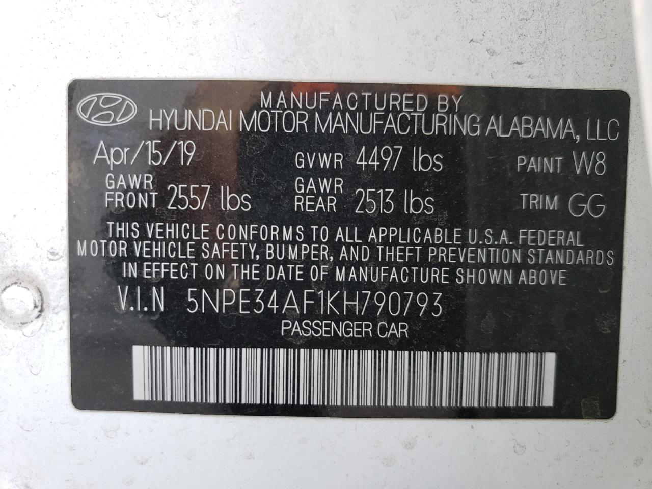 5NPE34AF1KH790793 2019 Hyundai Sonata Limited