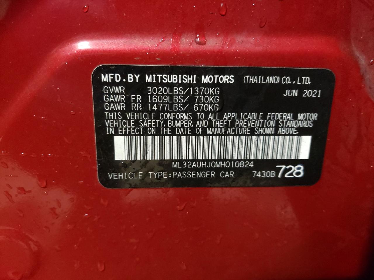 ML32AUHJ0MH010824 2021 Mitsubishi Mirage Es