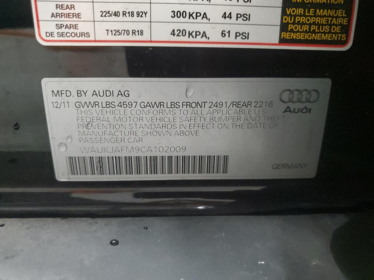 2012 Audi A3 Premium Plus VIN: WAUKJAFM9CA102009 Lot: 77044584