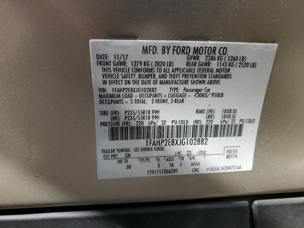 1FAHP2E8XJG102882 2018 Ford Taurus Sel