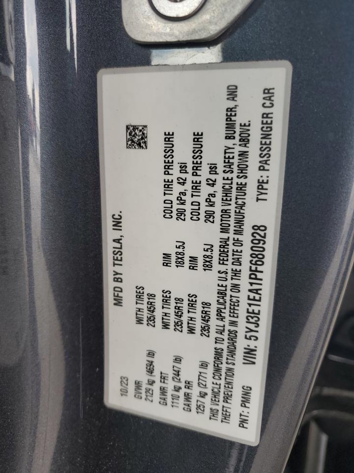 5YJ3E1EA1PF680928 2023 Tesla Model 3