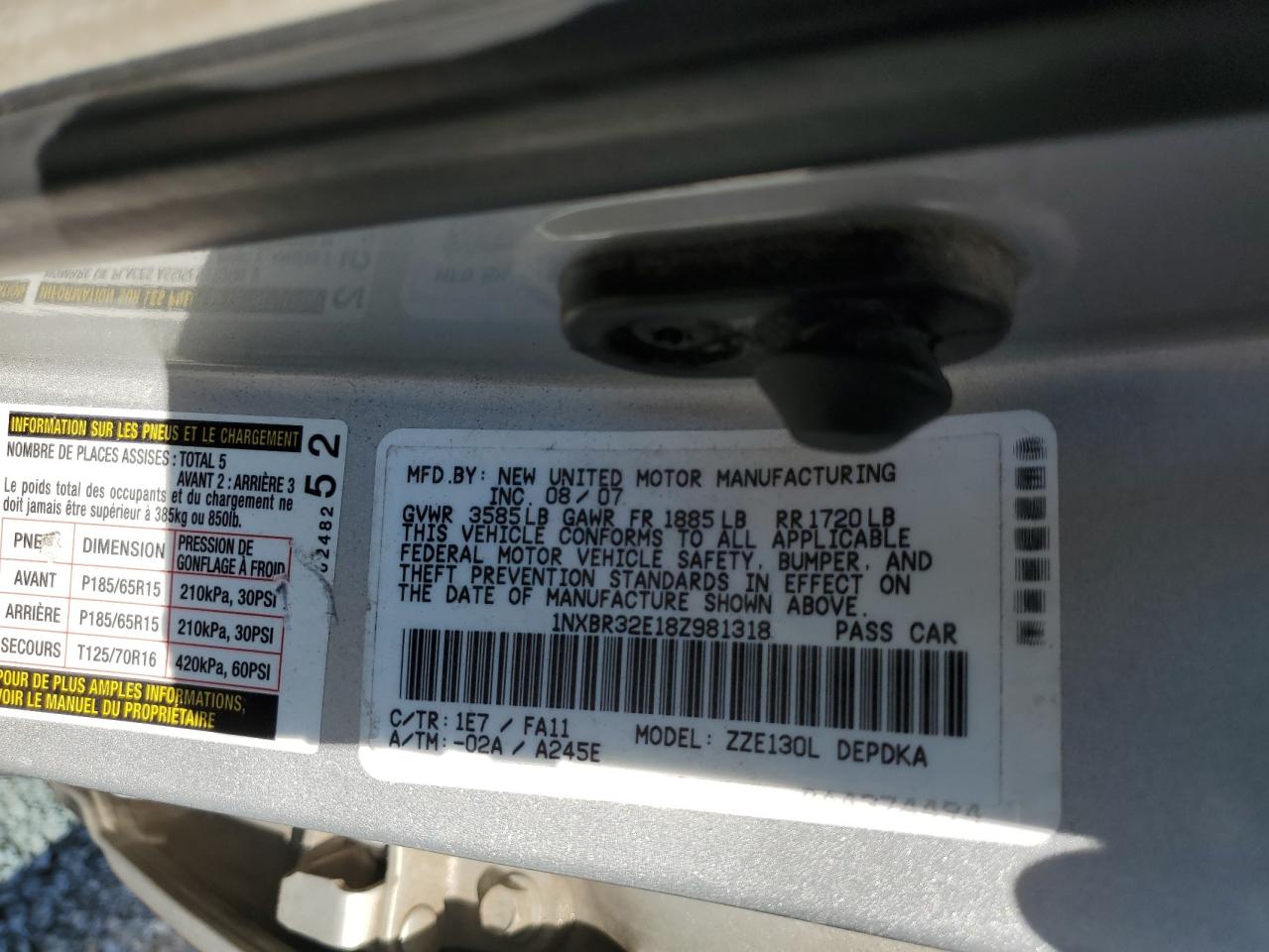 1NXBR32E18Z981318 2008 Toyota Corolla Ce 1NXBR32E18Z981318 2008 Toyota Corolla Ce