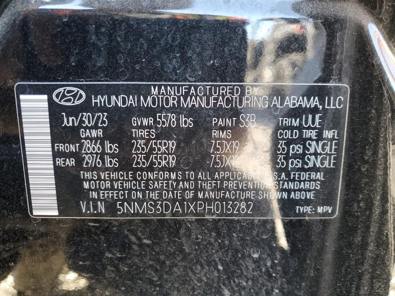 2023 Hyundai Santa Fe Sel Premium VIN: 5NMS3DA1XPH013282 Lot: 75816734