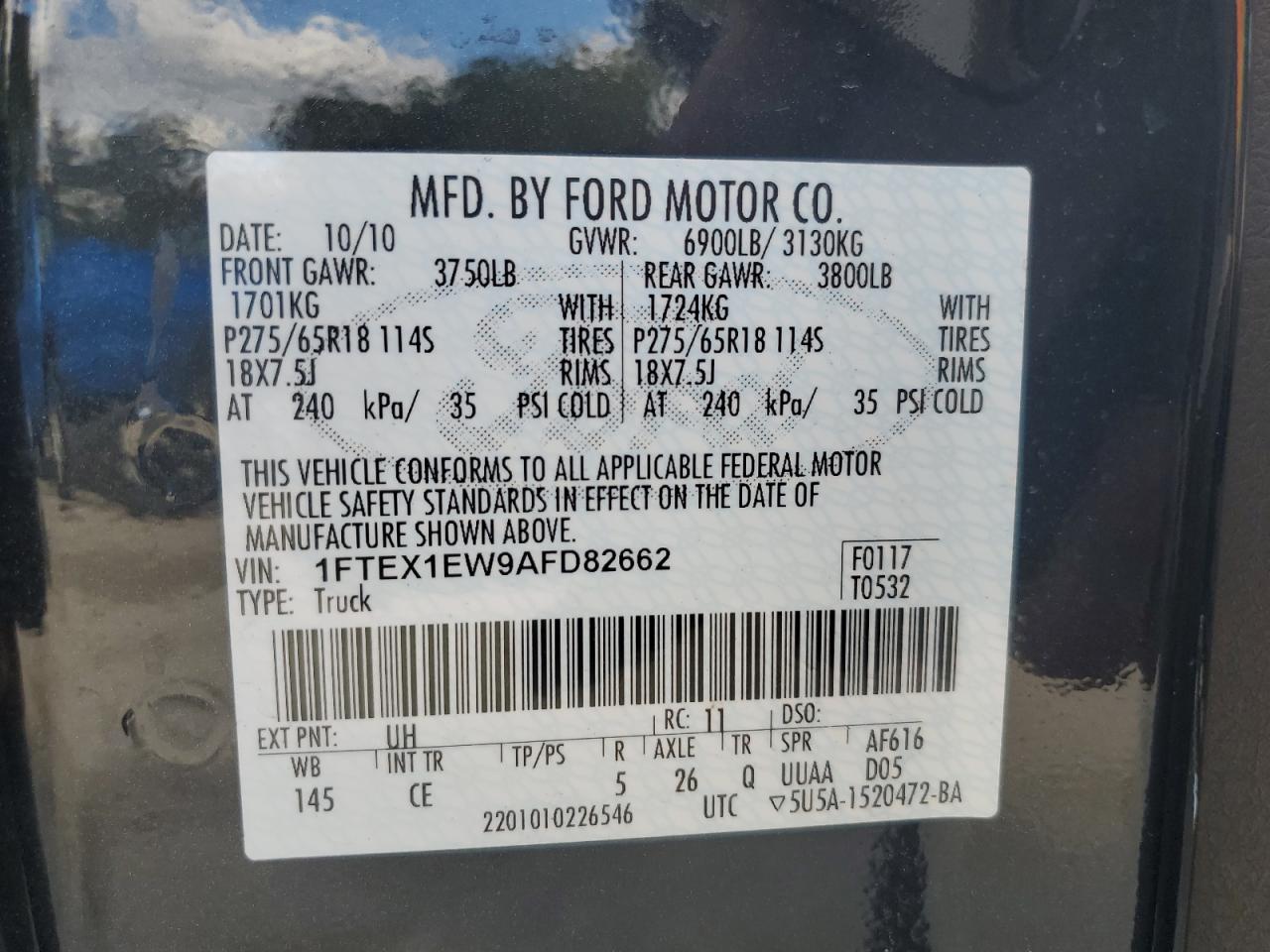 1FTEX1EW9AFD82662 2010 Ford F150 Super Cab