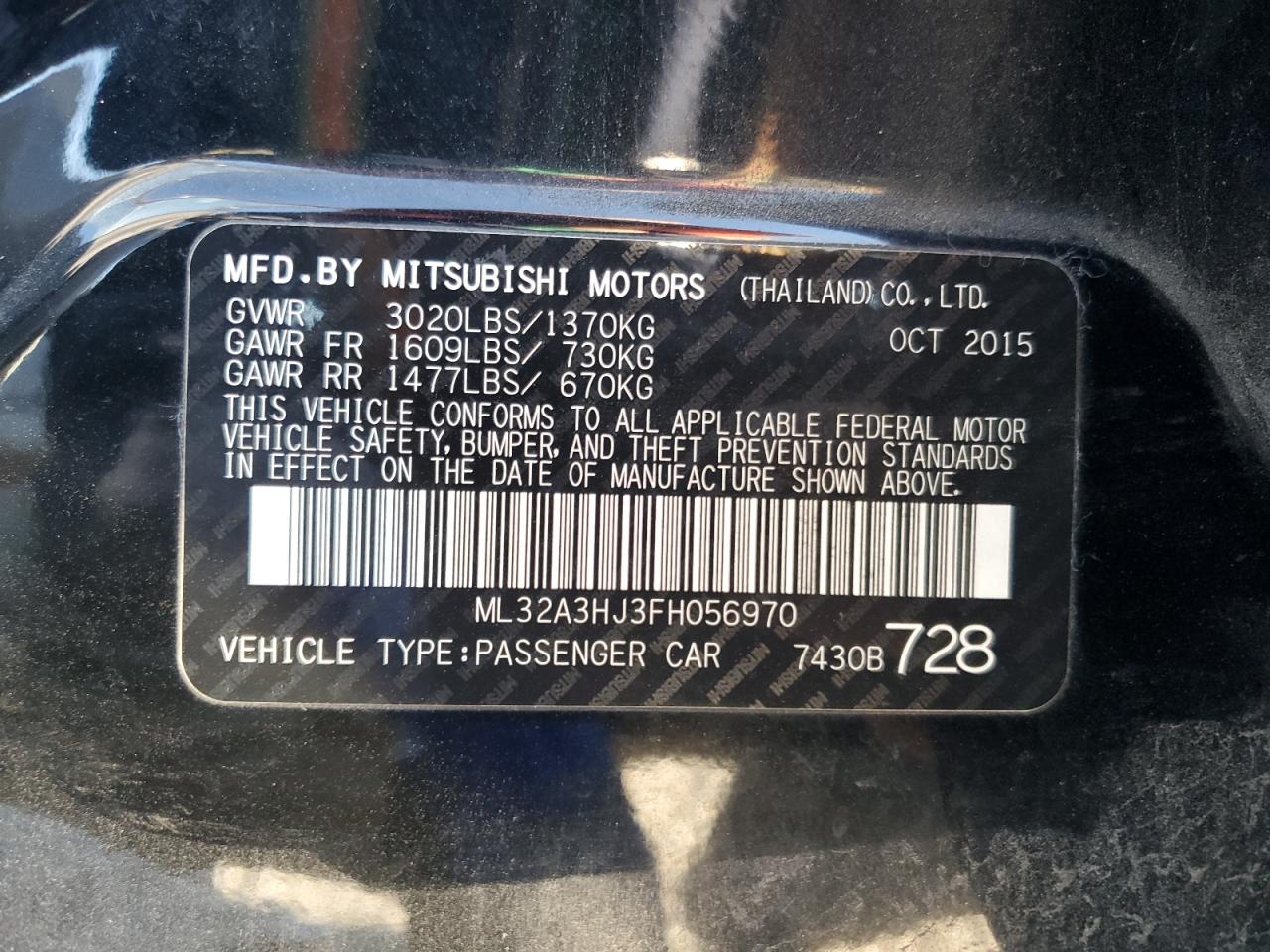 2015 Mitsubishi Mirage De VIN: ML32A3HJ3FH056970 Lot: 75704944