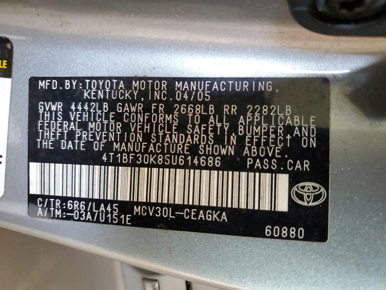 4T1BF30K85U614686 2005 Toyota Camry Le