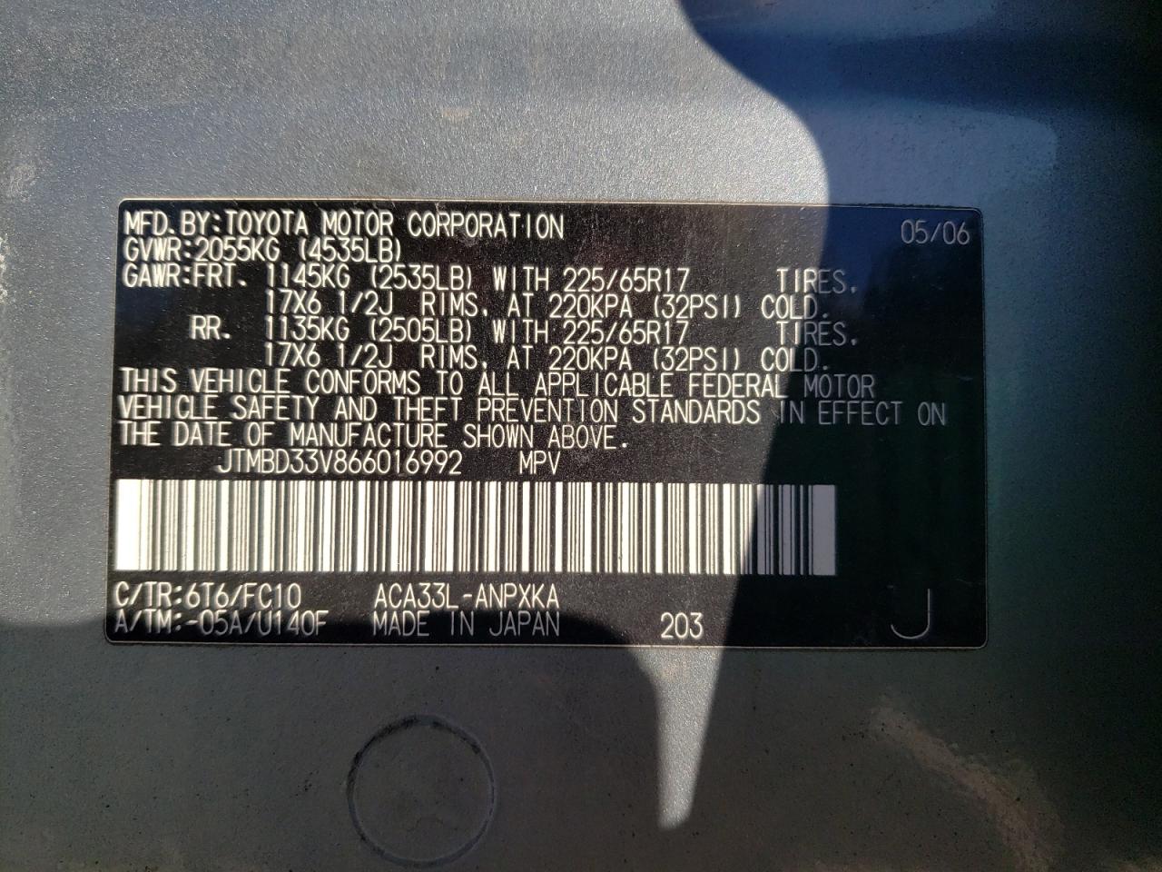 JTMBD33V866016992 2006 Toyota Rav4