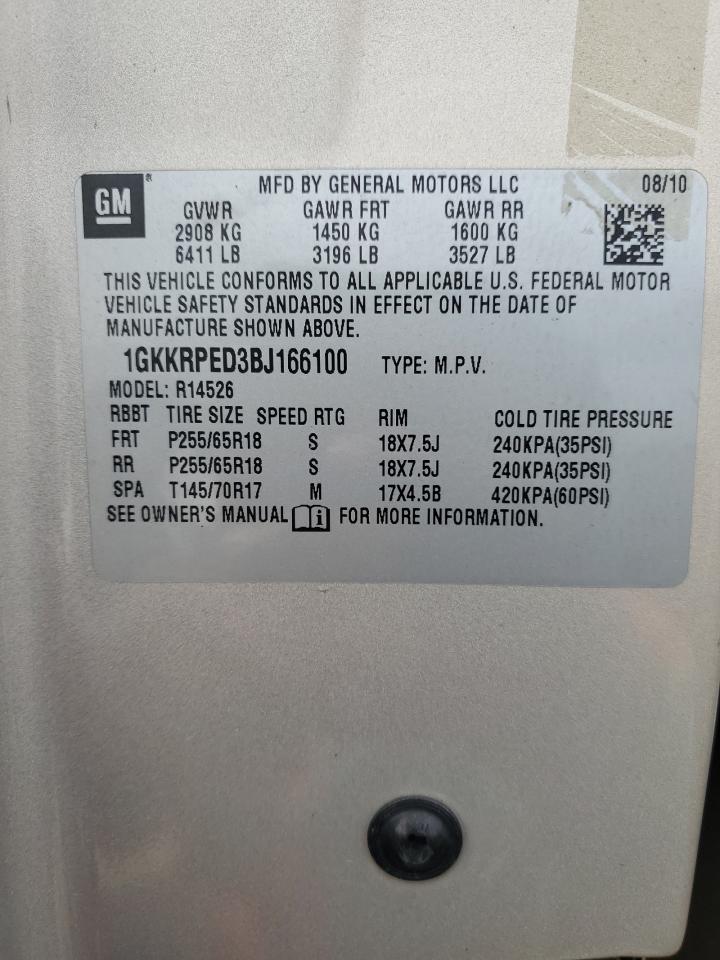 2011 GMC Acadia Sle VIN: 1GKKRPED3BJ166100 Lot: 77649954