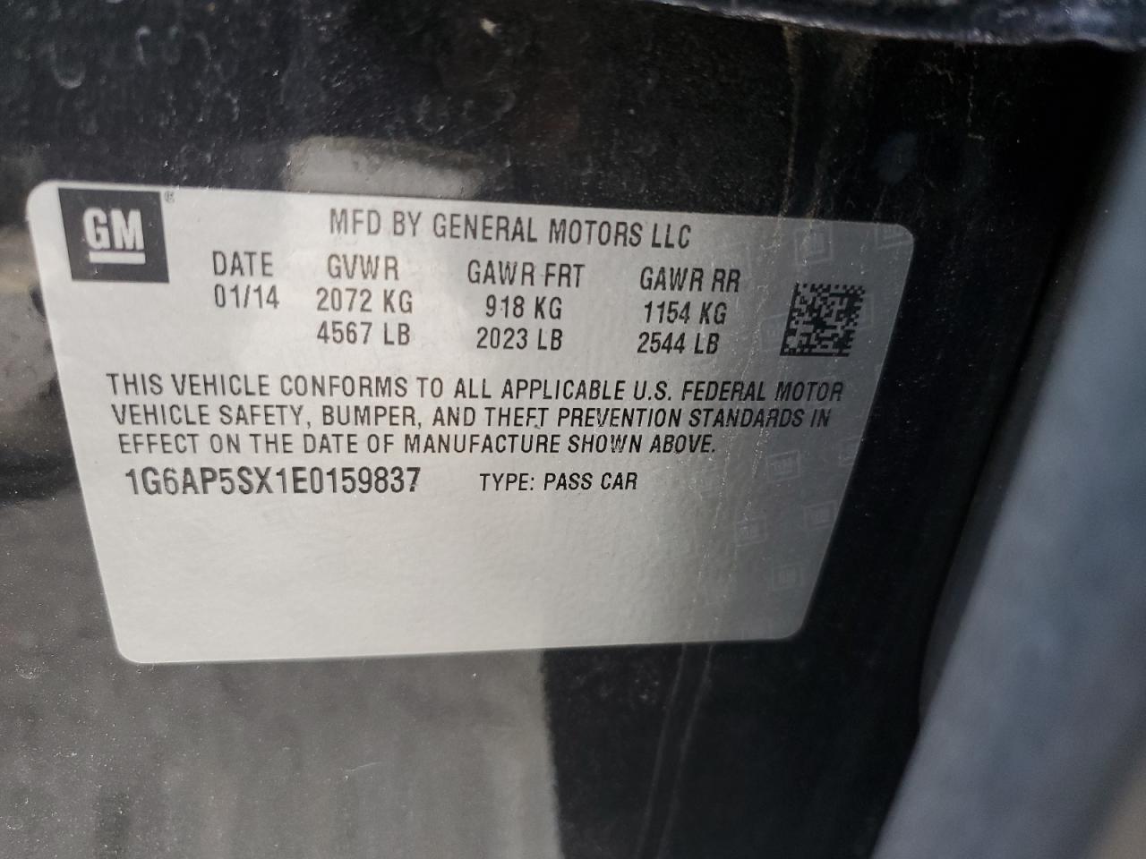 2014 Cadillac Cts VIN: 1G6AP5SX1E0159837 Lot: 74085564