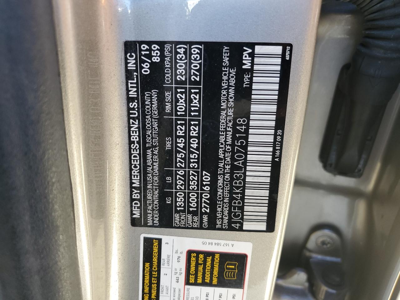 2020 Mercedes-Benz Gle 350 4Matic VIN: 4JGFB4KB3LA075148 Lot: 65339155