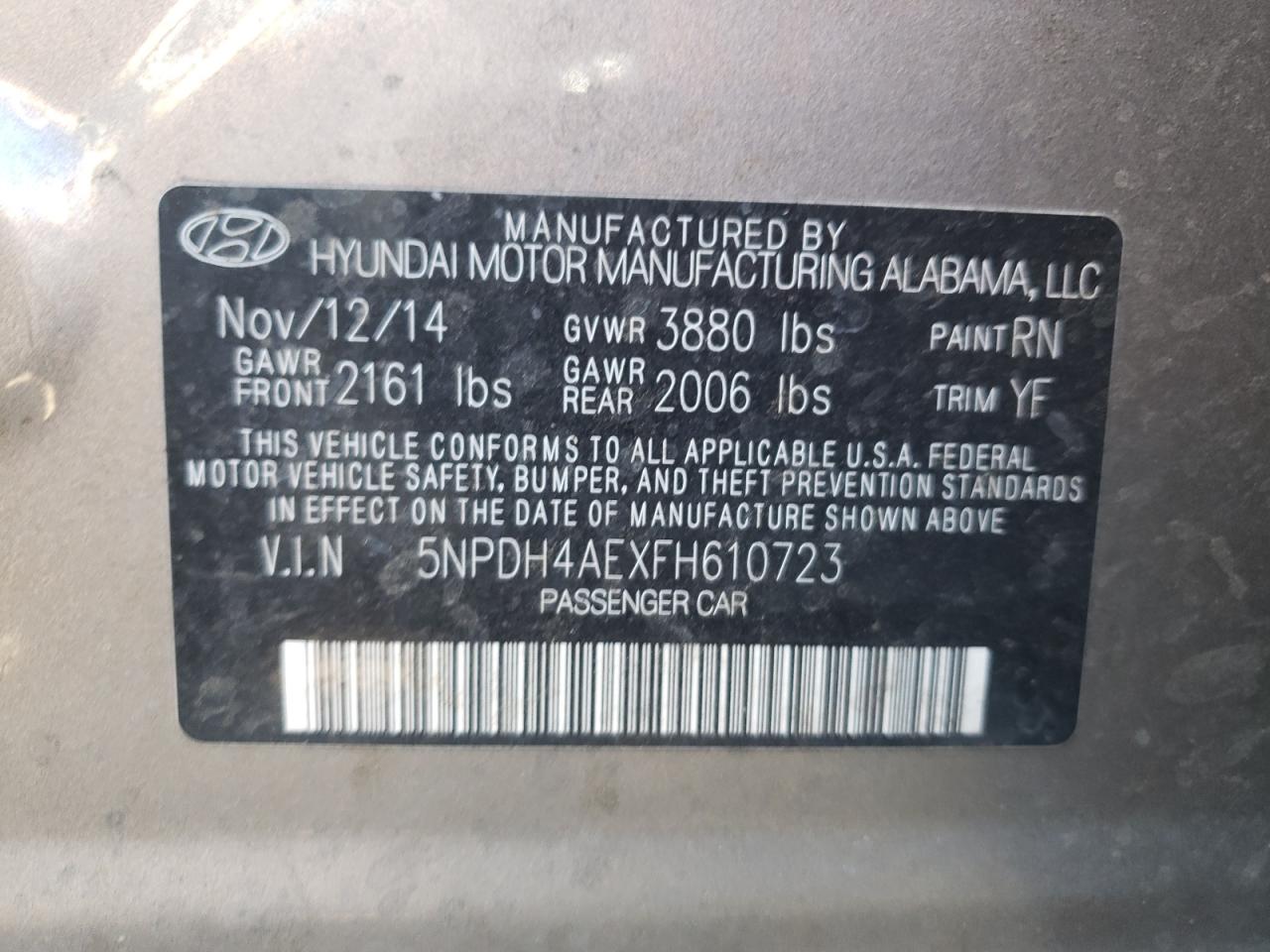 5NPDH4AEXFH610723 2015 Hyundai Elantra Se