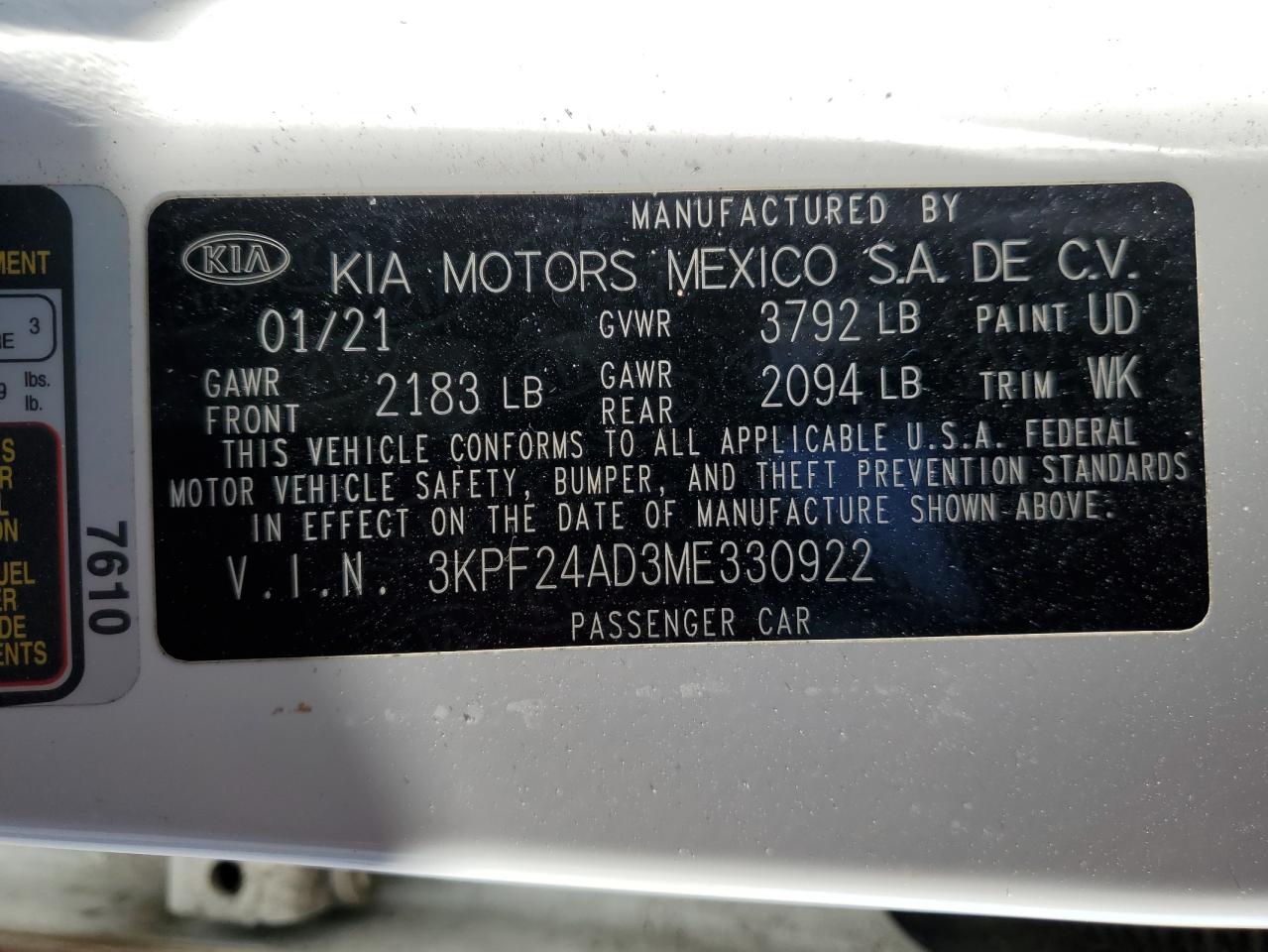 3KPF24AD3ME330922 2021 Kia Forte Fe