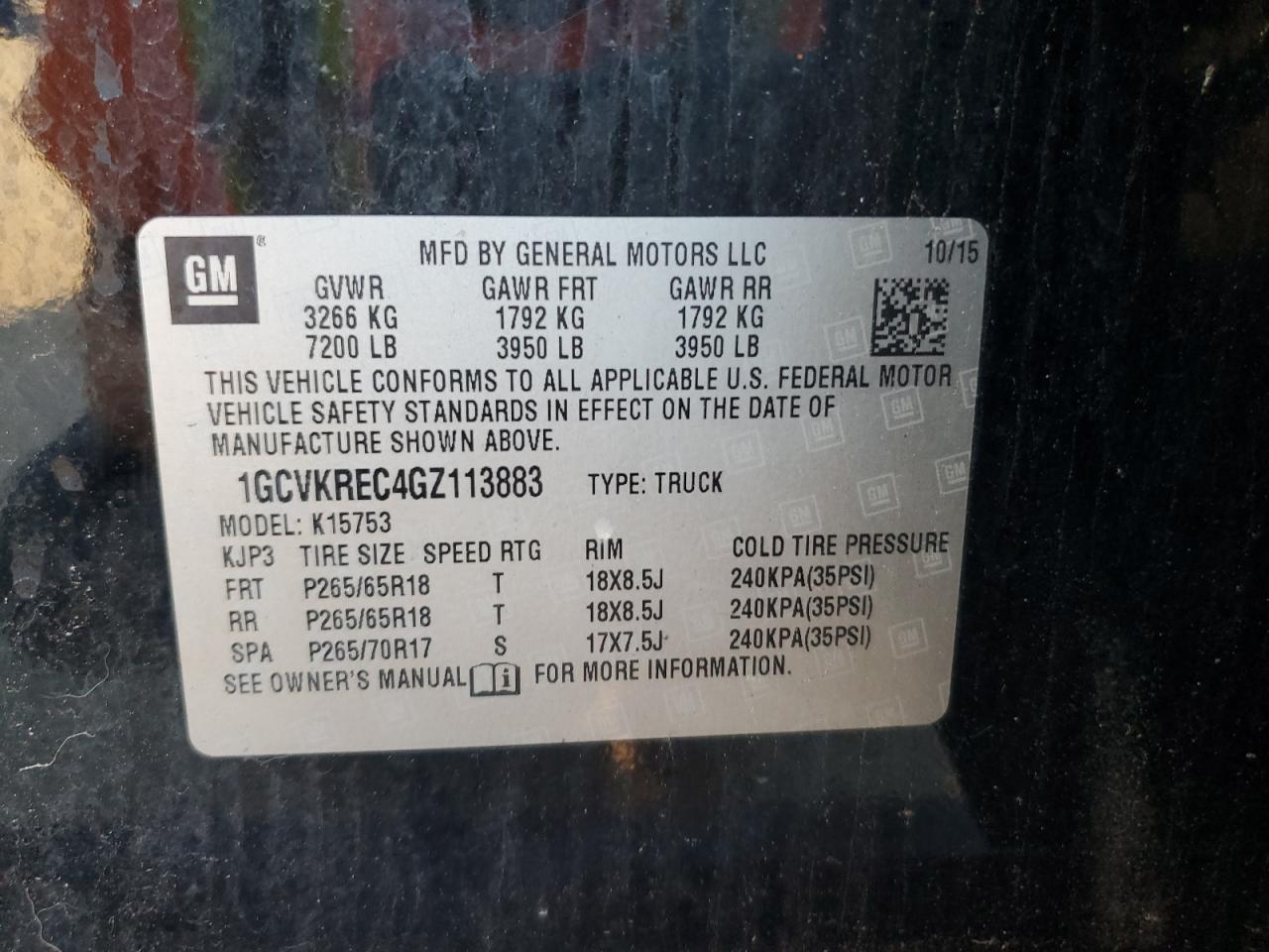 2016 Chevrolet Silverado K1500 Lt VIN: 1GCVKREC4GZ113883 Lot: 72562774