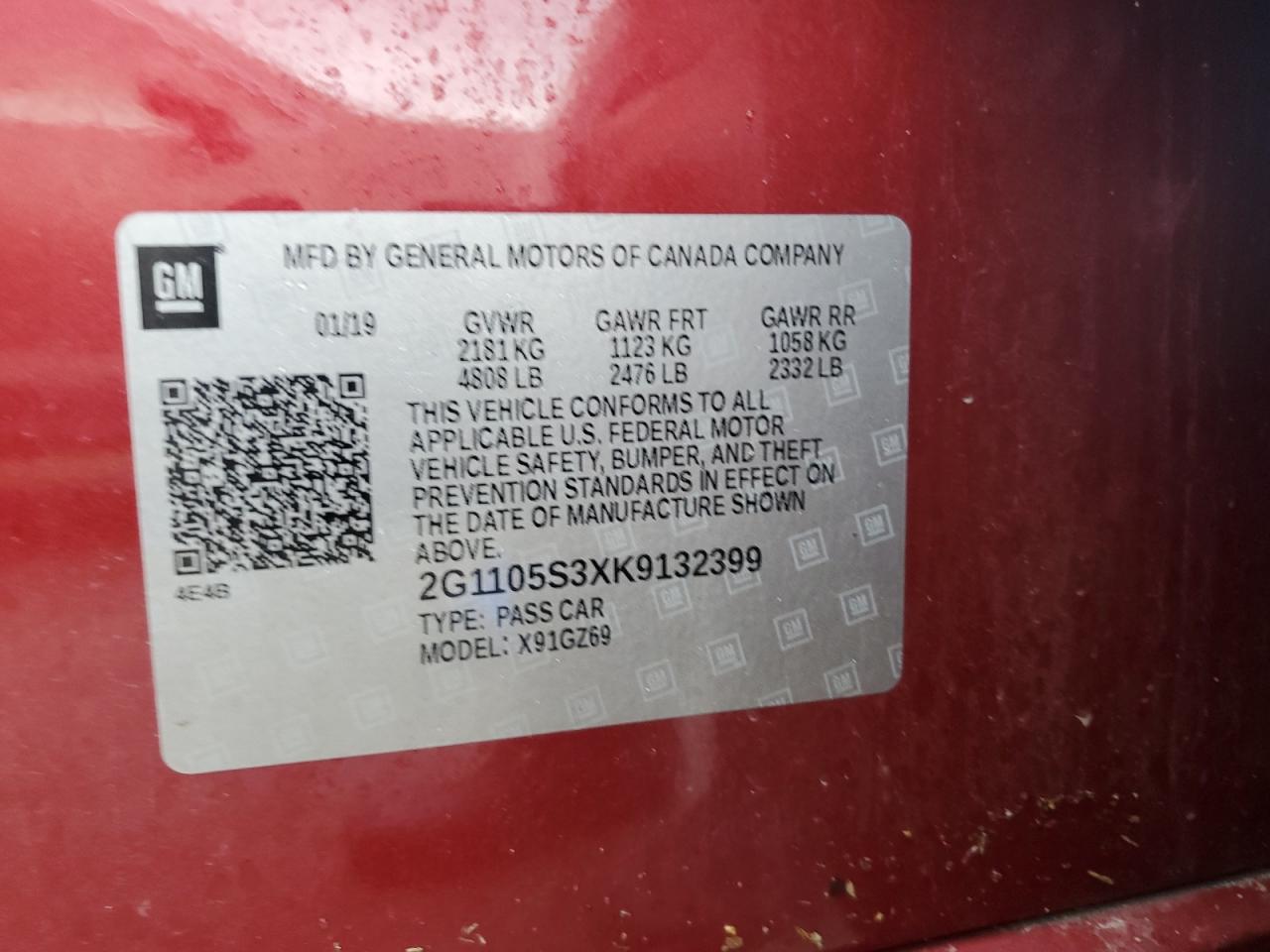 2G1105S3XK9132399 2019 Chevrolet Impala Premier