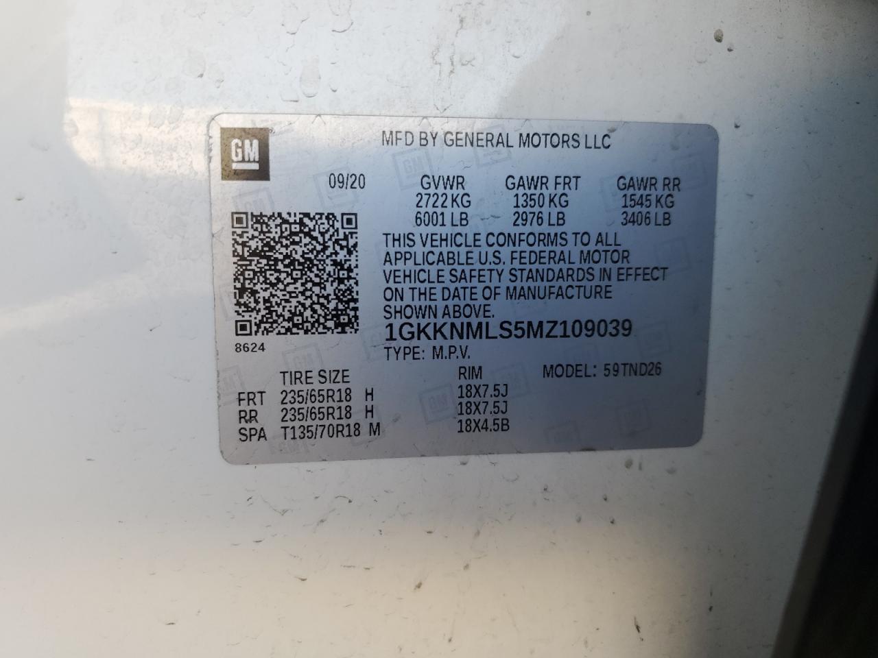 2021 GMC Acadia Slt VIN: 1GKKNMLS5MZ109039 Lot: 77650694