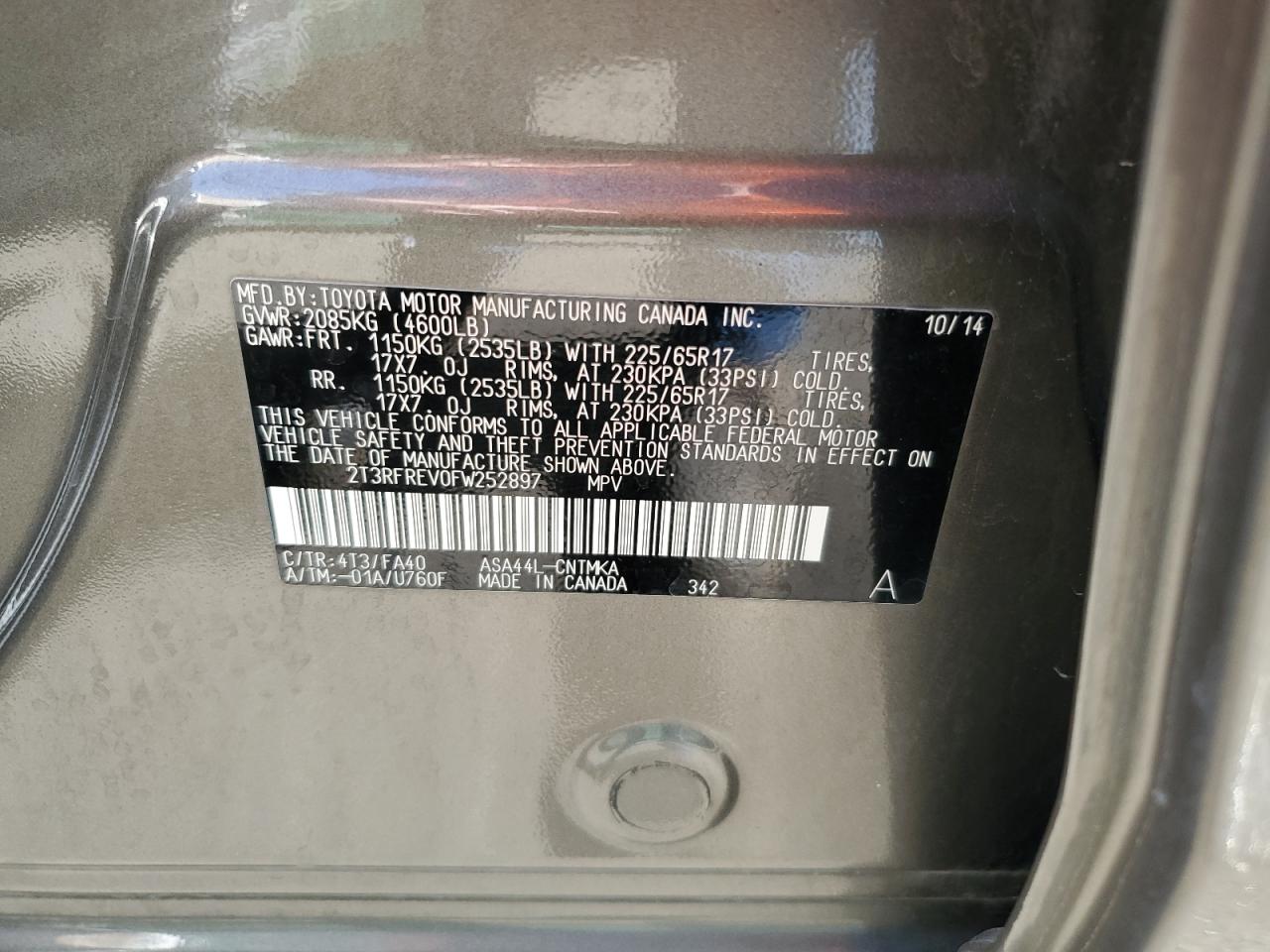 2T3RFREV0FW252897 2015 Toyota Rav4 Xle