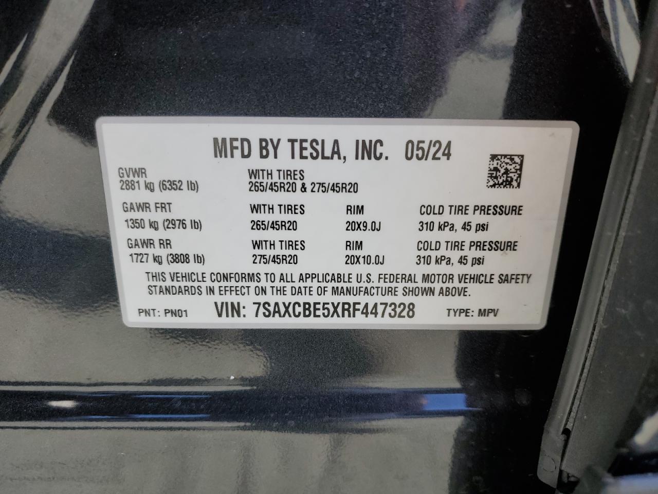 2024 Tesla Model X VIN: 7SAXCBE5XRF447328 Lot: 73581484