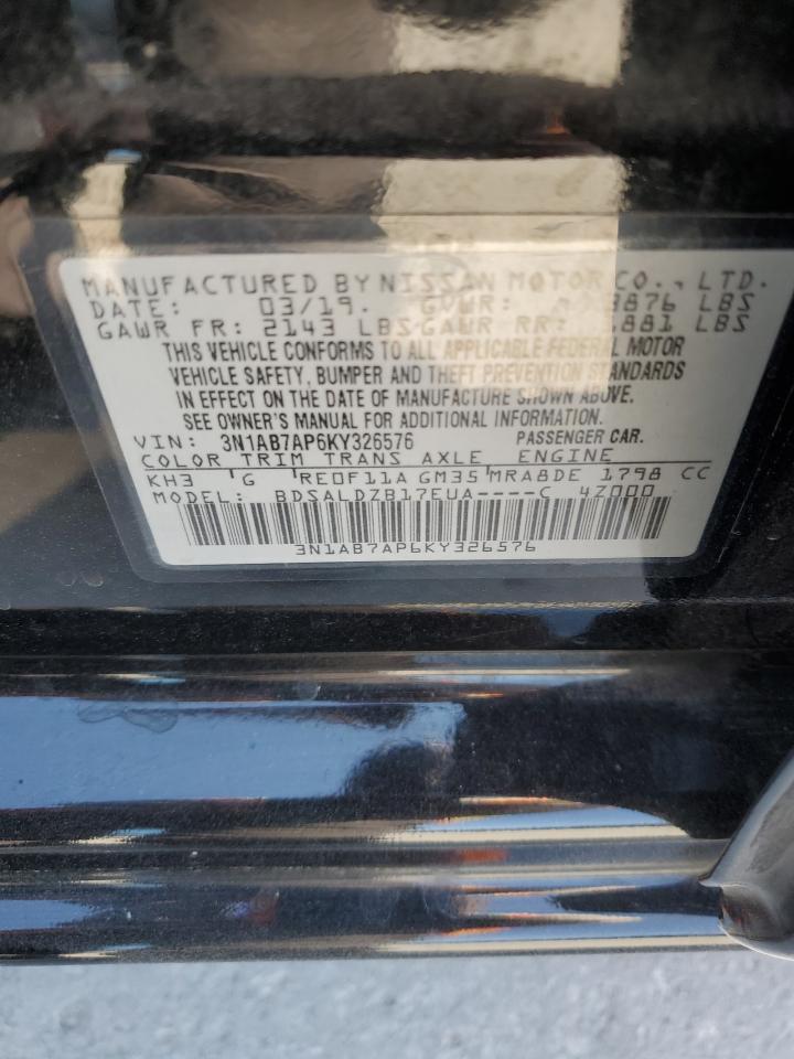 2019 Nissan Sentra S VIN: 3N1AB7AP6KY326576 Lot: 77742724