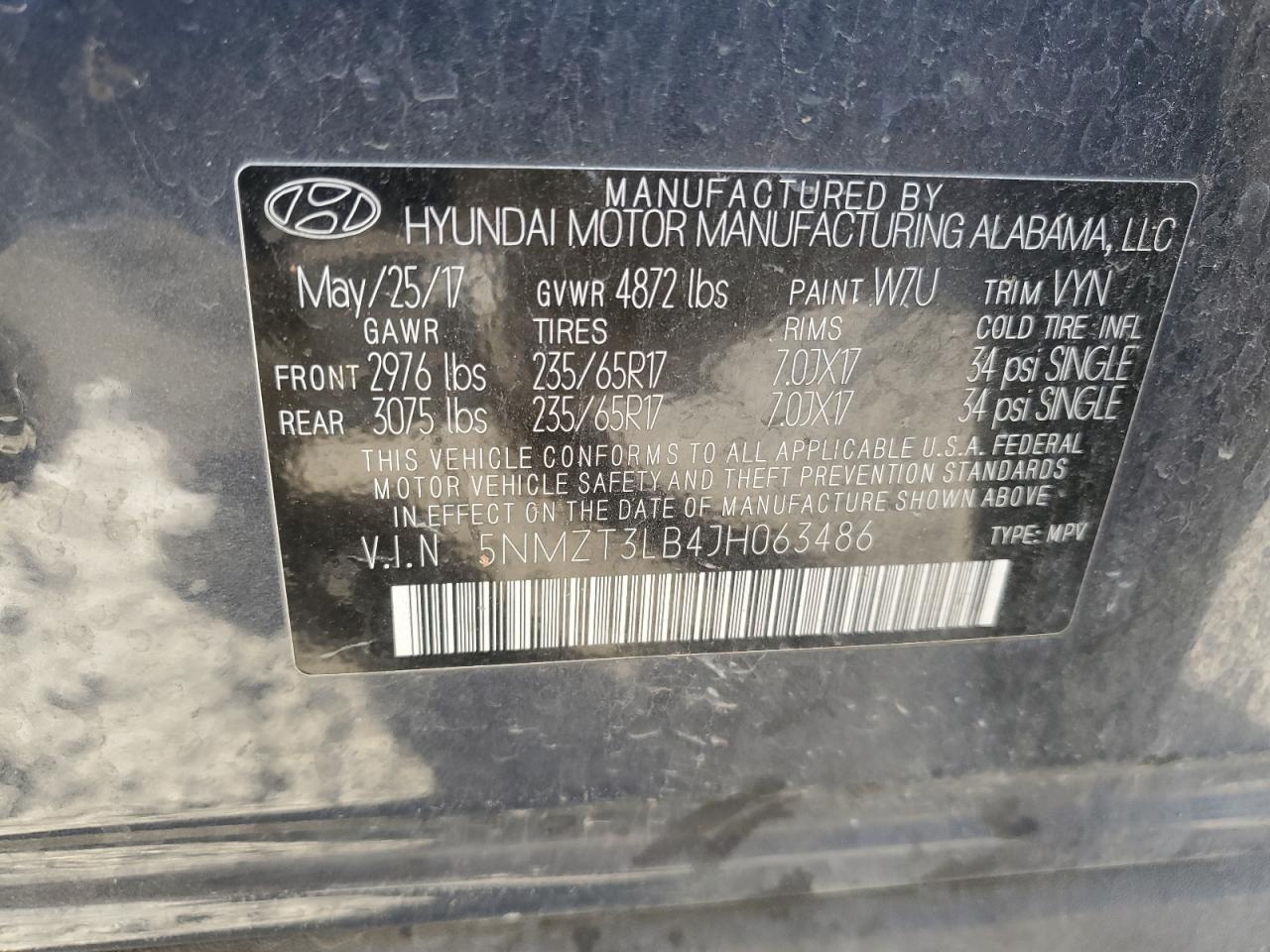 5NMZT3LB4JH063486 2018 Hyundai Santa Fe Sport