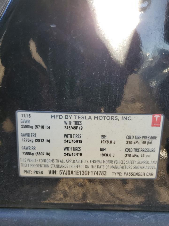 VIN 5YJSA1E13GF174783 2016 TESLA MODEL S no.12