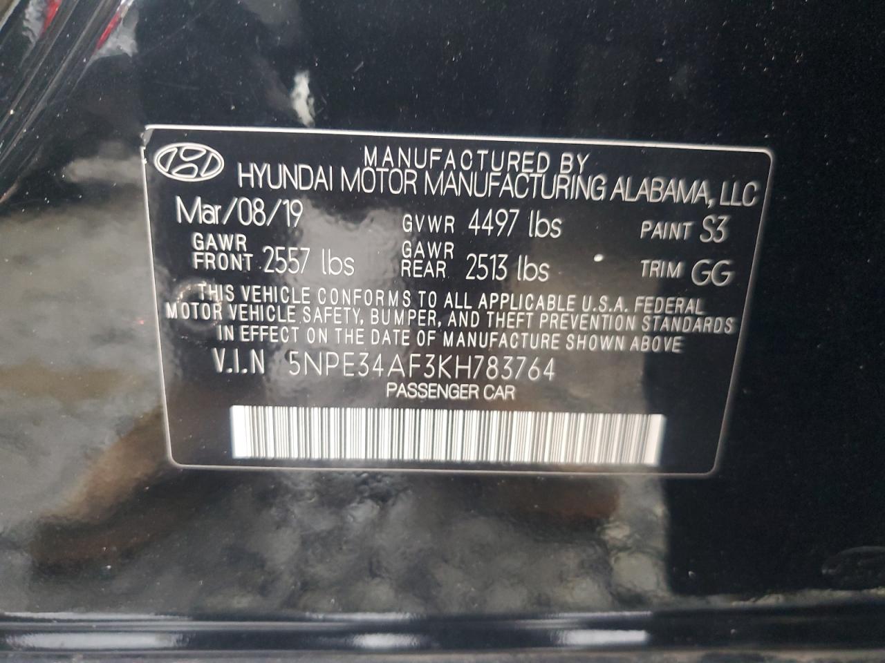 5NPE34AF3KH783764 2019 Hyundai Sonata Limited