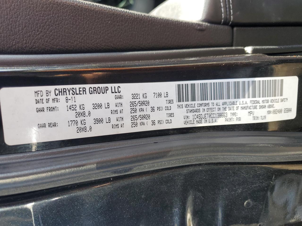 1C4SDJET0CC138663 2012 Dodge Durango Citadel