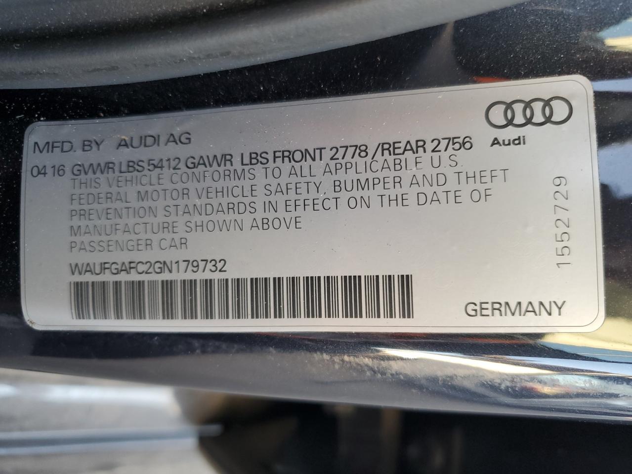 VIN WAUFGAFC2GN179732 2016 AUDI A6 no.12