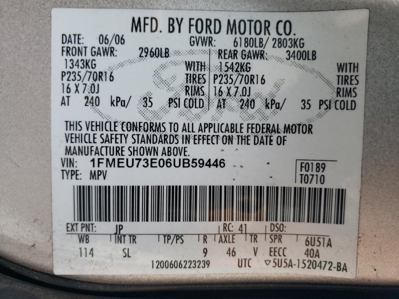 1FMEU73E06UB59446 2006 Ford Explorer Xlt