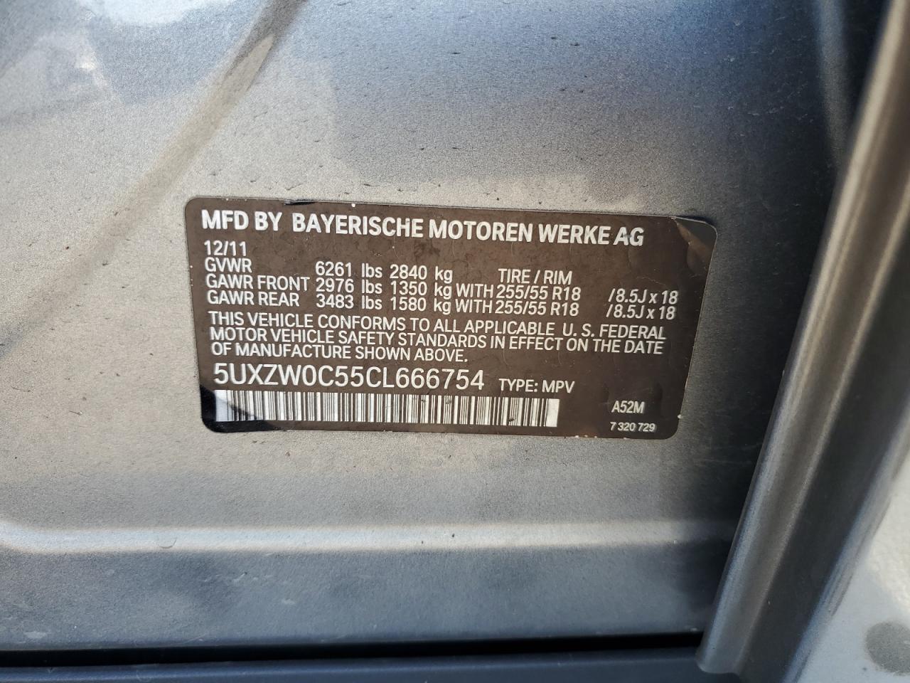 5UXZW0C55CL666754 2012 BMW X5 xDrive35D