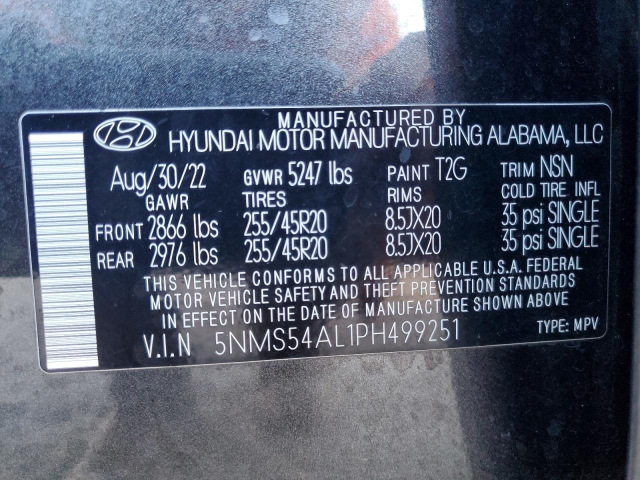 2023 Hyundai Santa Fe Calligraphy VIN: 5NMS54AL1PH499251 Lot: 77398494