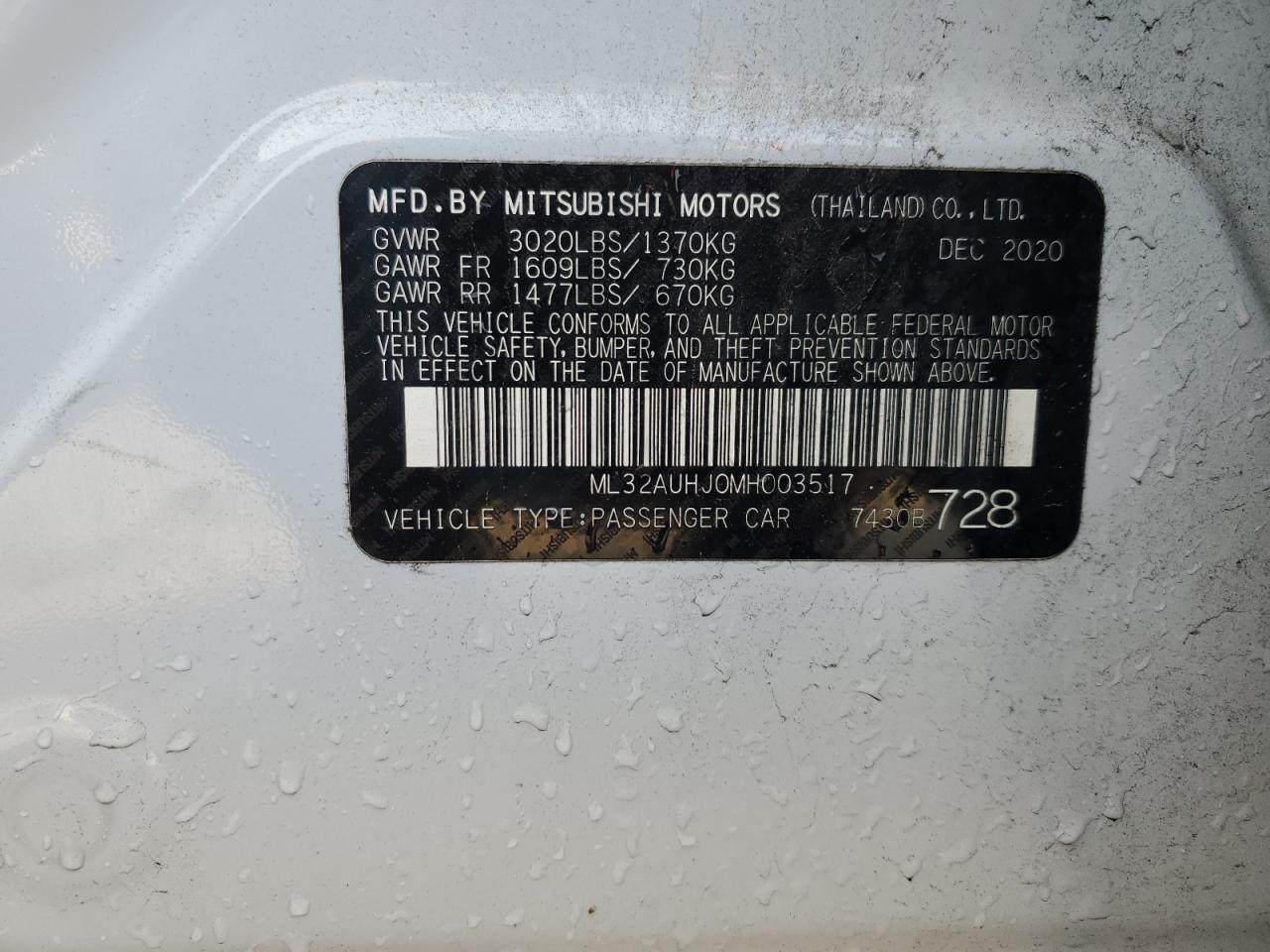 ML32AUHJ0MH003517 2021 Mitsubishi Mirage Es