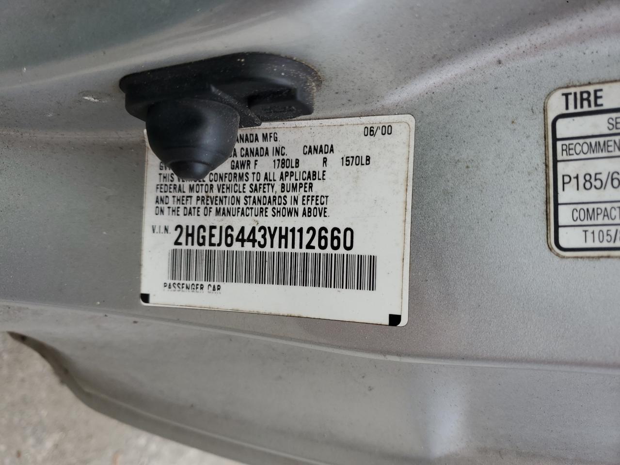 2HGEJ6443YH112660 2000 Honda Civic Dx 2HGEJ6443YH112660 2000 Honda Civic Dx