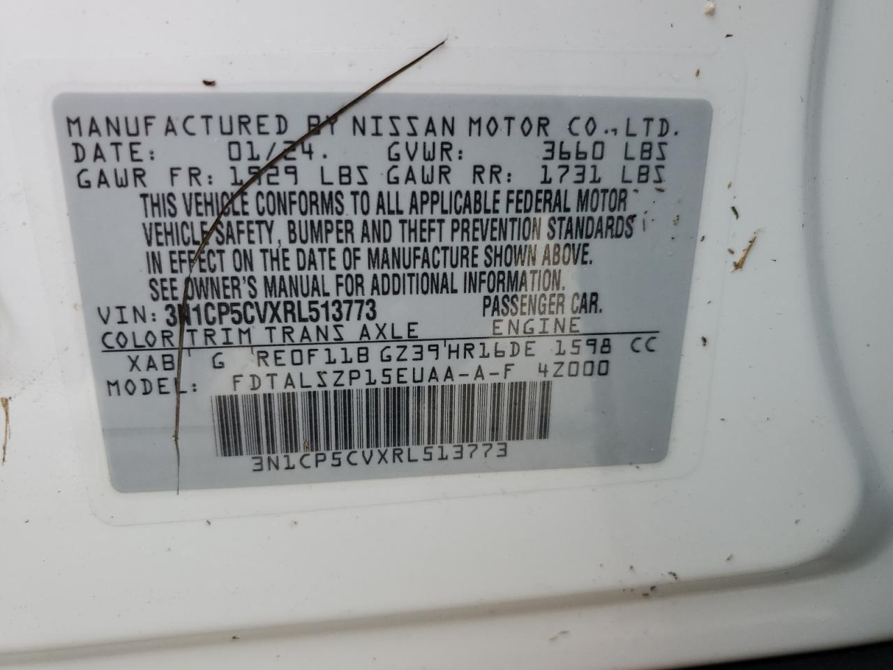 3N1CP5CVXRL513773 2024 Nissan Kicks Sv